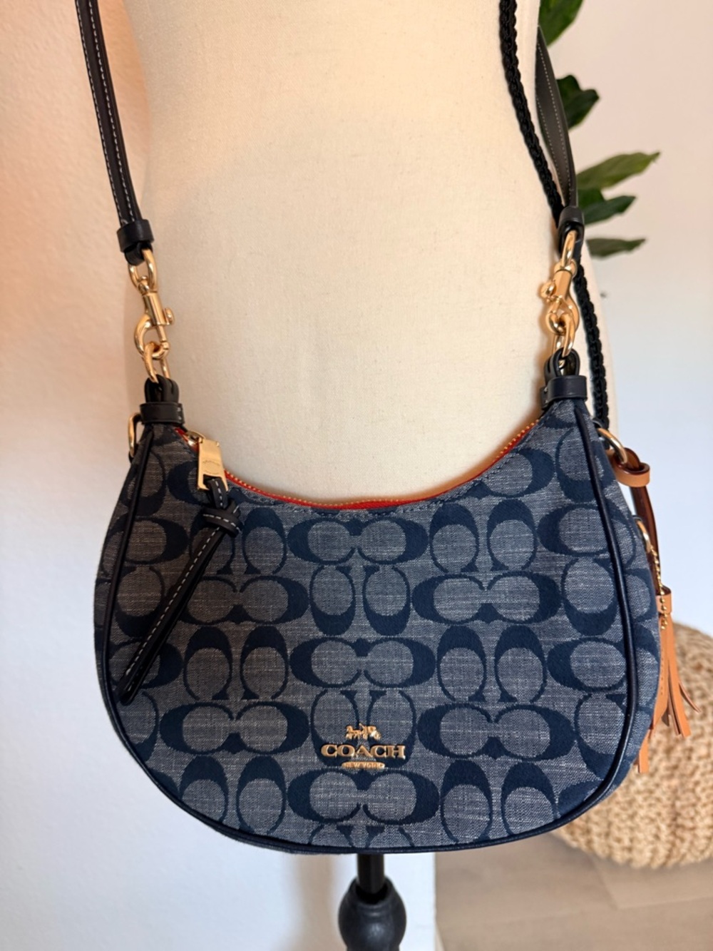 Coach Denim Signature Crescent Crossbody Bag